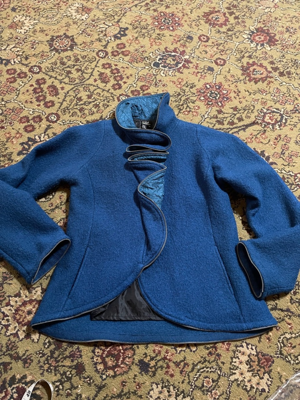 Vintage CoVelo Clothing Blue Jacket Womens Size S 100% Wool, Trim 100% Silk